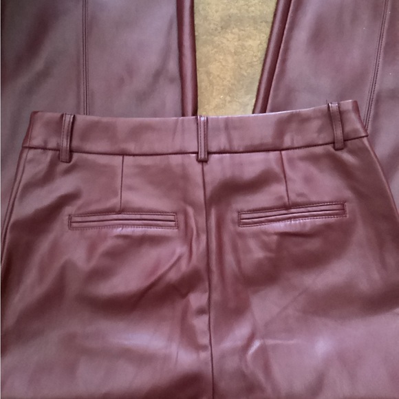 7 For All Mankind Maroon Faux Leather Wide-Leg Pants - Picture 3 of 7